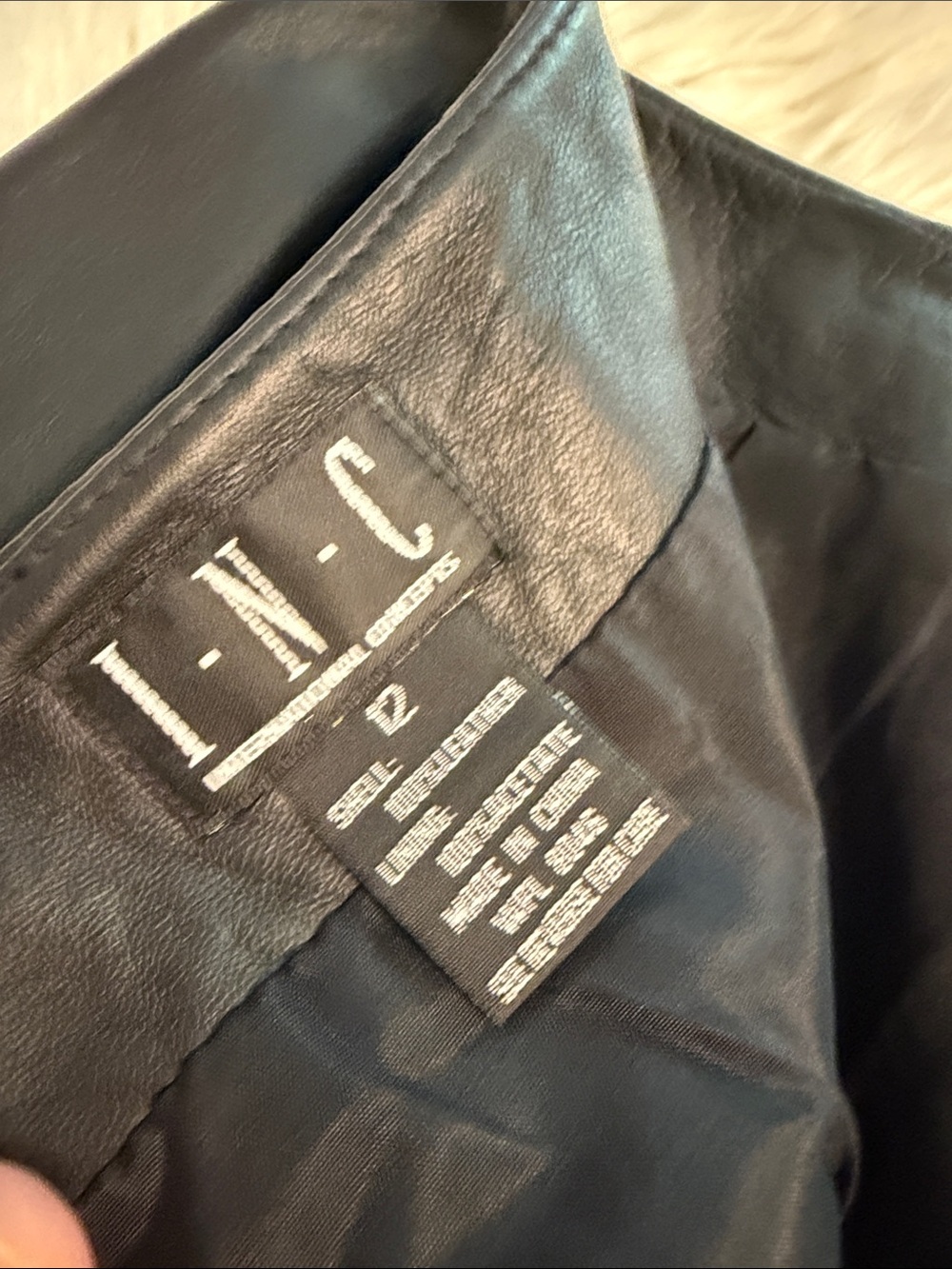 INC International Concepts Black 100% real Leather Midi Skirt size 12 length 24” - Picture 7 of 8